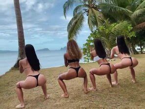 Thong Squats At Beach Porn Pic