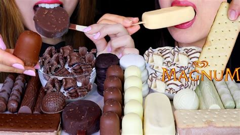 Asmr Milk White Chocolate Covered Marshmallows Magnum Ice Cream Bars Oreo Ferrero Chocolate