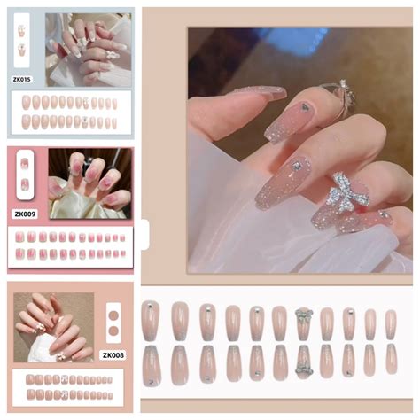 Jual COD Wedding Party Fake Nails Clear 24 Pcs Set Kuku Palsu Nail