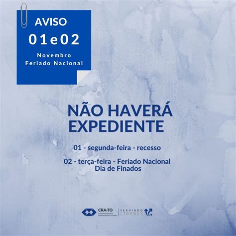 Comunicado Não Haverá Expediente nos dias 01 e 02 de Novembro