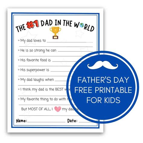 1 Best Dad Fathers Day Free Printable Mindymakes