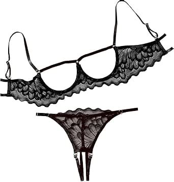 Lilosy Sexy Underwire Floral Lace Sheer Lingerie Set For Women See Through Bra And Panty Piece