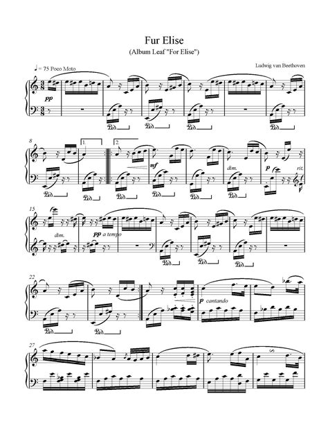 Ludwig Van Beethoven Fur Elise Sheet Music Digital Pdf Download