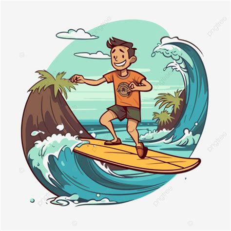 Surfing Clipart Cartoon Surfer Standing On A Board Behind The Wave