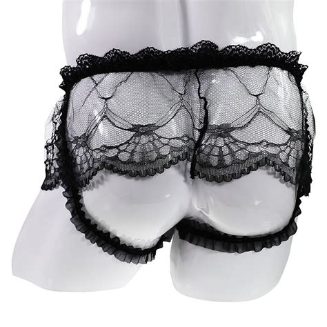 Mens Sissy Lace Crossdress Panties Girly Skirted Thong Bikini Briefs