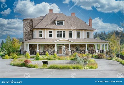 Luxury Country Mansion Home House Exterior Orange Fiery Sunset Sky