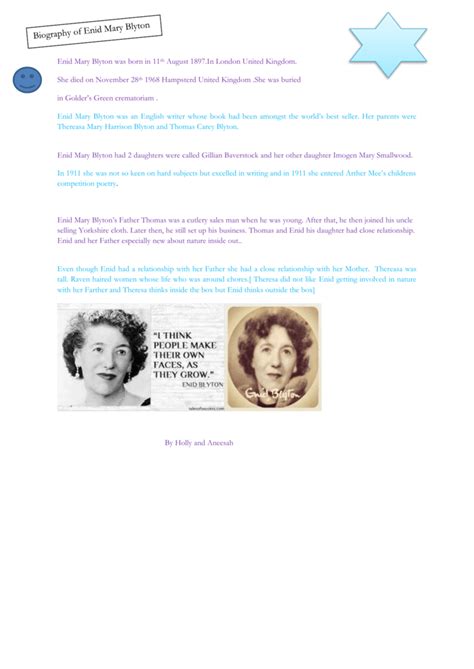 Enid Mary Blyton Biography by Aneesah and Holly