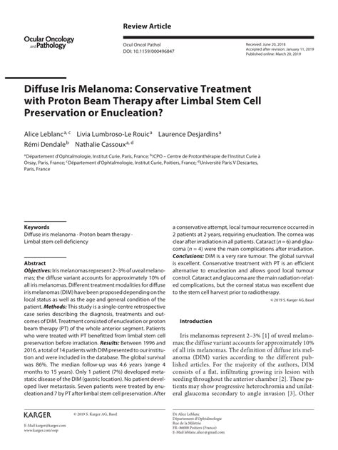 Pdf Diffuse Iris Melanoma Conservative Treatment With Proton Beam