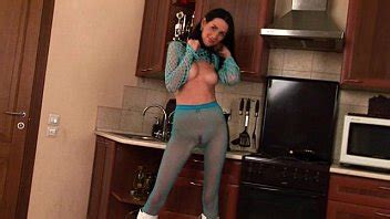 Skinny Babe In A Blue Body Stocking Shows Off Her Body Tits And Tight