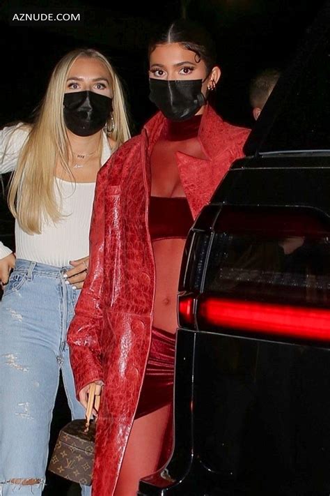 Kylie Jenner Sexy Arrives For Justin Biebers Album Release Party In Hot Red In Los Angeles AZNude