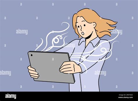 Stunned Woman Look At Tablet Screen Feel Shocked With Unbelievable News