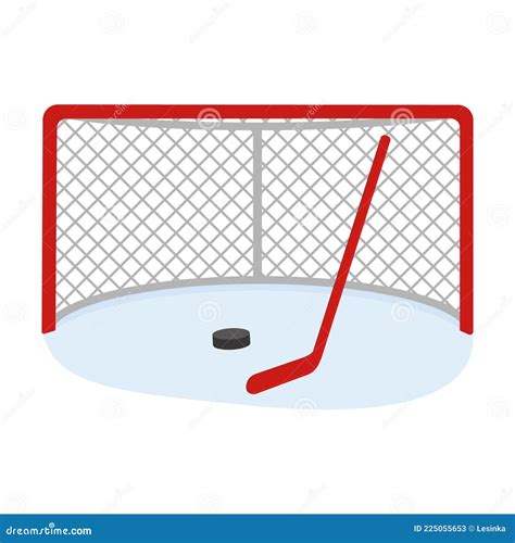 Hockey Goal with a Stick and a Puck, Color Vector Illustration in the ...