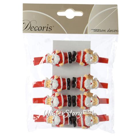 Декоративные прищепки Новогодний волшебник Санта 5 см 8 шт купить в ...