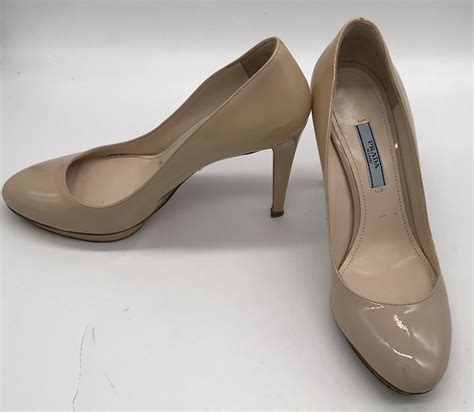 Prada Womens Nude Patent Leather Platform Heel Sz Gem