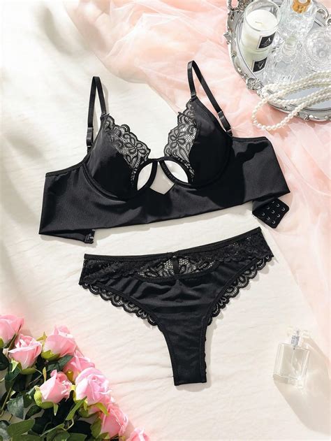 SkyAuks Women S Exotic Lingerie Sets Lace Cut Out Underwire Lingerie Set Black S Walmart