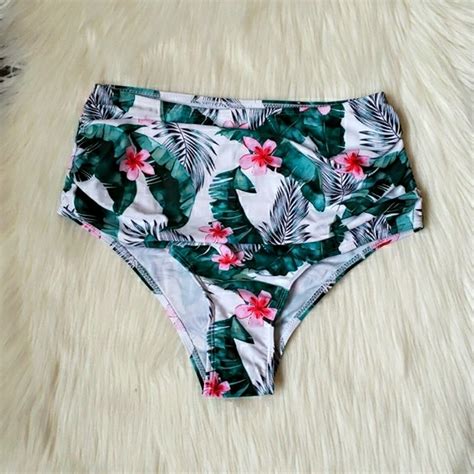 Swim Green And Floral Ruffle Top Highwaist Bikini Set Poshmark
