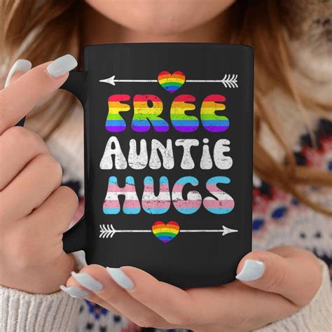Free Auntie Hugs Lgbt Gay Lesbian Pride Month Rainbow Flag Coffee Mug Mazezy DE