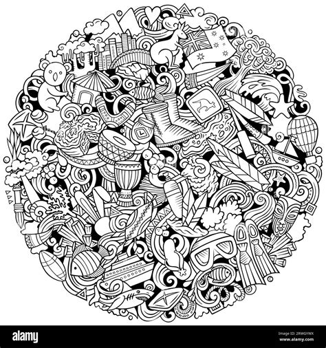 Australia Cartoon Doodle Round Illustration Stock Vector Image And Art