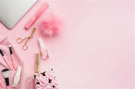 Premium Photo Top View Pink Beauty Products With Copy Space