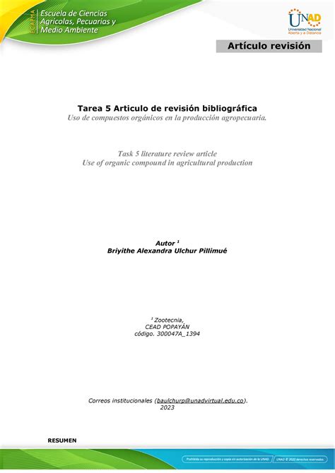 Tarea 5 Articulo de revisión bibliográfica Tarea 5 Articulo de