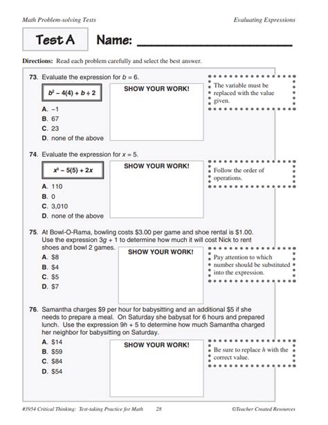 Critical Thinking Test Taking Practice For Math Grade 6 Miller Pads And Paper