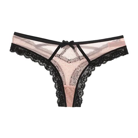 European Luxury Lace Sexy Women Underwear Transparent Bow Hollow Out Panties Sex Thong Low Waist