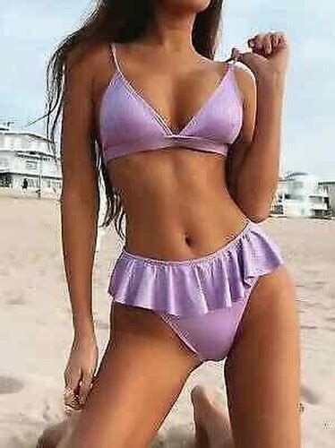 Bikini Frau Zwei Teile Slip Mini Band Rosa Flieder Dreieck Mode Meer J051 EBay De