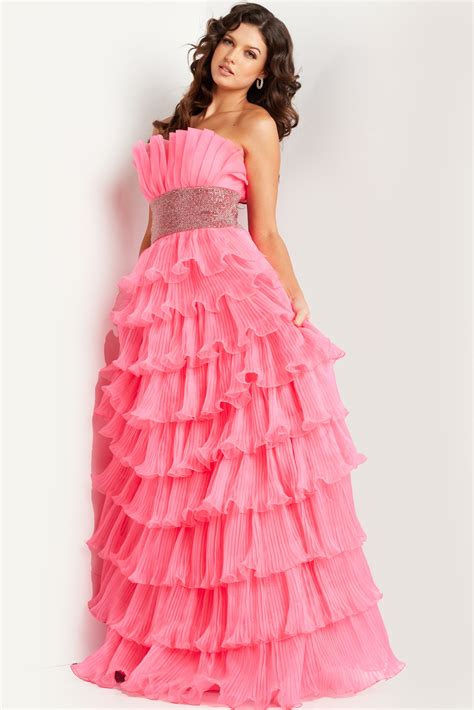 Hot Pink Jovani 26314 Layered Skirt Long Formal Prom Dress - Prom