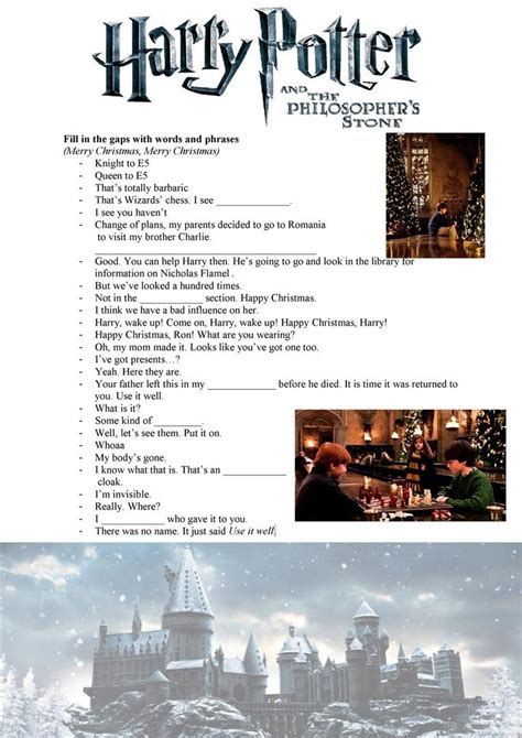 Harry Potter And The Philosophers Stone Christmas Scene English Esl Worksheets For Distance