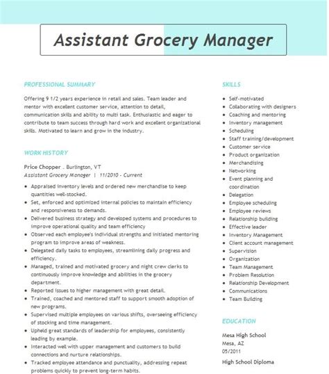 Assistant Grocery Manager Resume Example