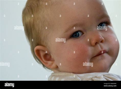 Blonde Haired Blue Eyed Caucasian Baby Girl Stock Photo Alamy