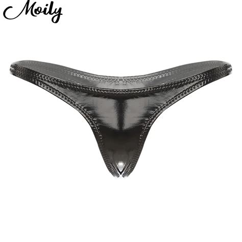 Women Exotic Lingerie Briefs Low Rise G String Swimwear Pu Leather Underpants Elastic Waist T