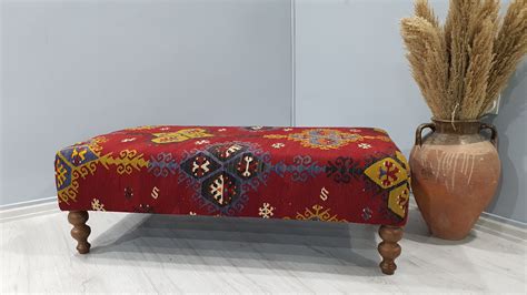 Kilim Ottoman, Baho Footstool, Ottoman Coffee Table, Kilim Bench