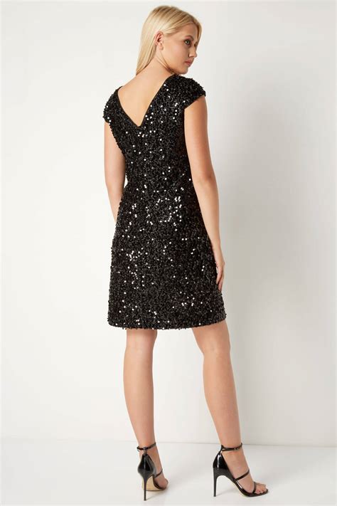 Sequin Tinsel Shift Dress In Black Roman Originals Uk