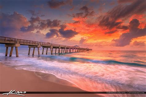 Juno Beach Pier Sunrise After The Storm Royal Stock Photo