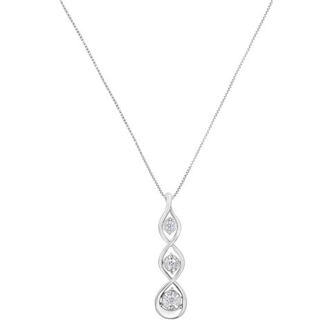 10k White Gold 1 4 Carat 3 Stone Diamond Drop Twisted Pendant Necklace