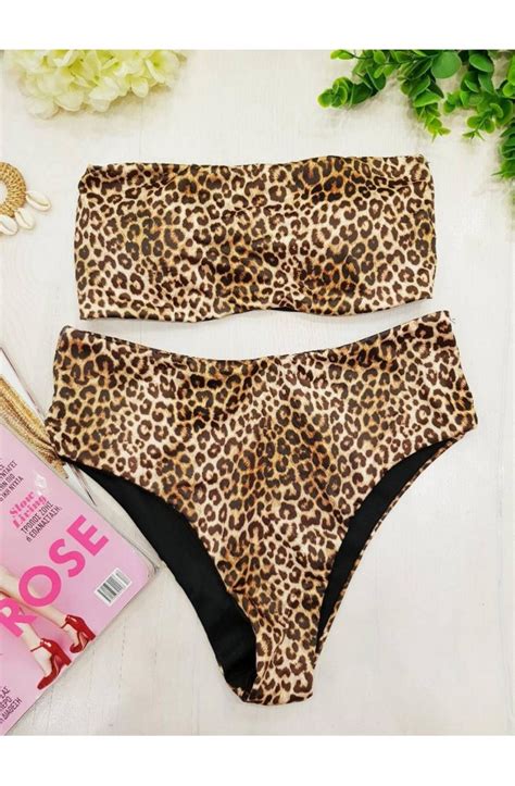 Leopard Strapless Bikini Swimsuit High Waist Unique Low 2025