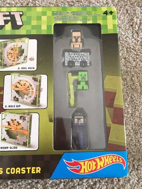Minecraft Hot Wheels Car Track Blocks Plains Coaster Playset W Figures Cart Toy