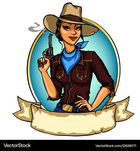 Pretty Cowgirl Holding Smoking Gun Royalty Free Vector Image