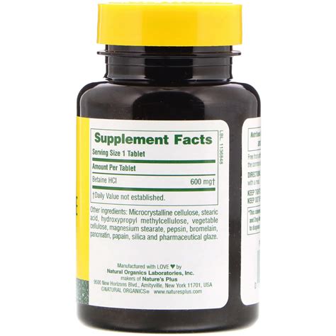 Nature's Plus, Betaine Hydrochloride, 600 mg, 90 Tablets - iHerb.com