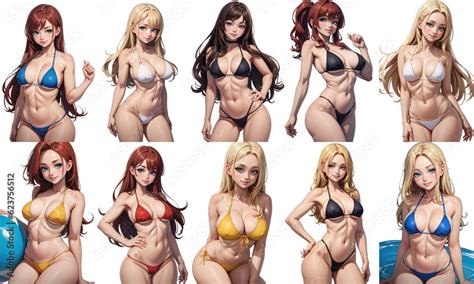 Set Of Cute Sexy Woman In Bikini Swimsuit Collection Of Png Illustrations Isolated Transparent