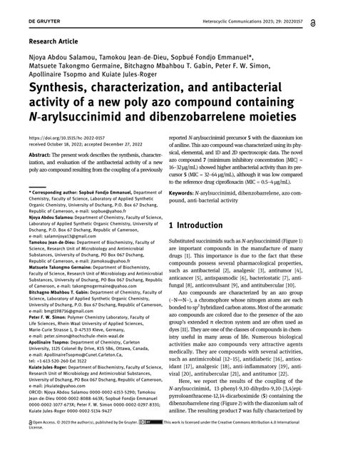 Pdf Synthesis Characterization And Antibacterial Activity Of A New Poly Azo Compound