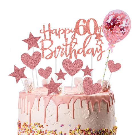 Buy Happy 60th Birthday Cake Topper Rose Gold 60th Birthday Cake