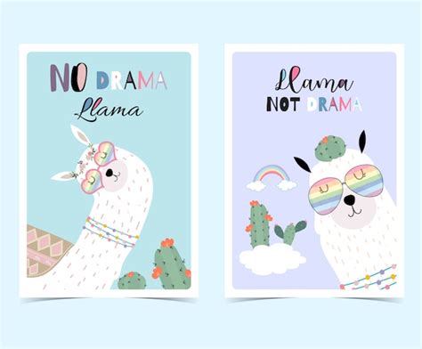 Premium Vector Blue Violet Hand Drawn Cute Card With Llama