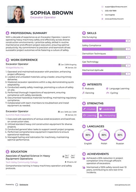 Excavator Operator Resume Samples Qwikresume