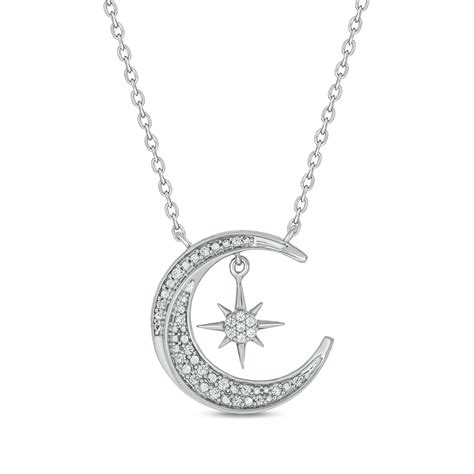 Dreamy Moon And Star Necklace In 925 Sterling Silver Natural Diamonds Cali Trove