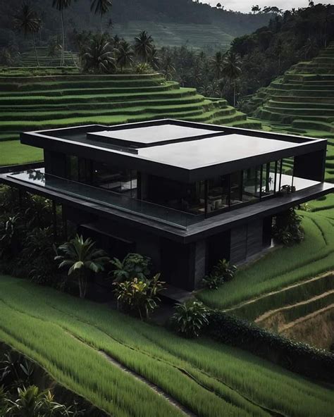 An Aerial View Of A House In The Middle Of Rice Fields