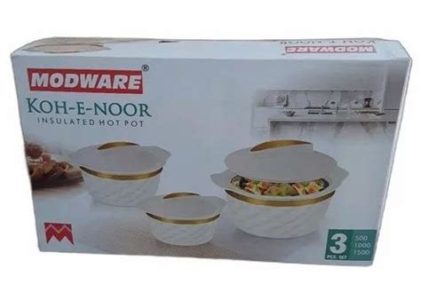 Plain White And Golden Modware Insulated Hot Pot Model Name Number Koh E Noor Capacity 500g