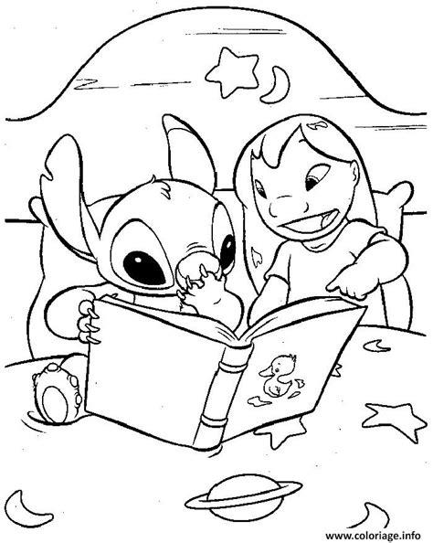 Coloriage Lilo Et Stitch Aiment Faire La Lecture Jecolorie