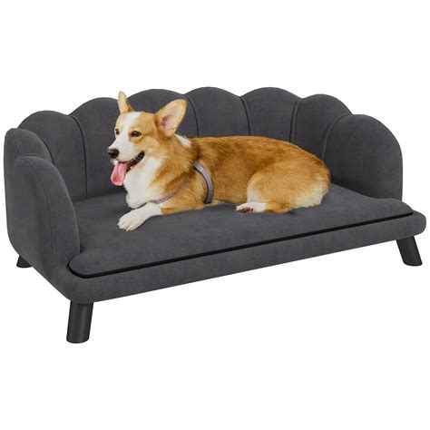 PawHut Hundesofa mit Rückenlehne Haustiersofa mit Holzbeinen Hundebett